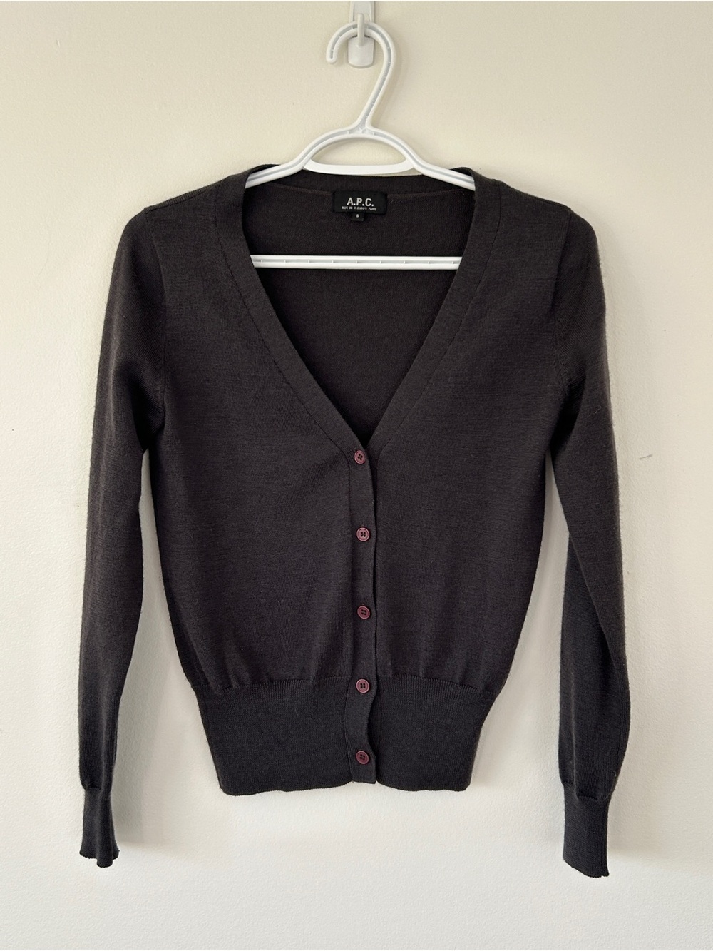 A.P.C. Charcoal V-Neck Buttoned Wool Cardigan